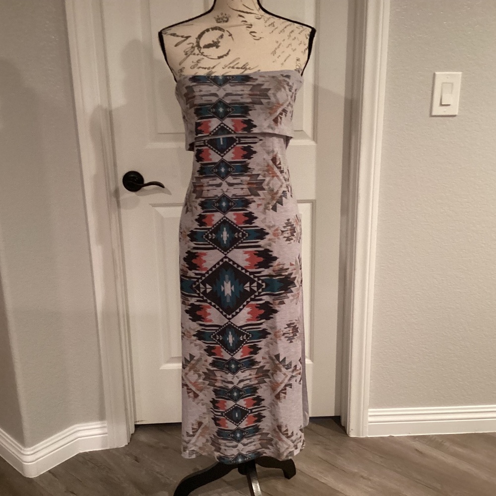 Jin Ping Women Aztic Rustic Sleeveless Dress,Size XL,Color Gray Multi Color NWT